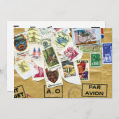 ヴィンテージスタンプコラージュ送別パーティの招待状 招待状 (正面/裏面)