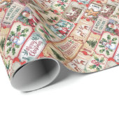 ヴィンテージスタンプチケットかわいいクリスマス ラッピングペーパー (ロールコーナー)