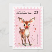 ヴィンテージスタンプトナカイ水色ピンクのクリスマス シーズンカード (正面)