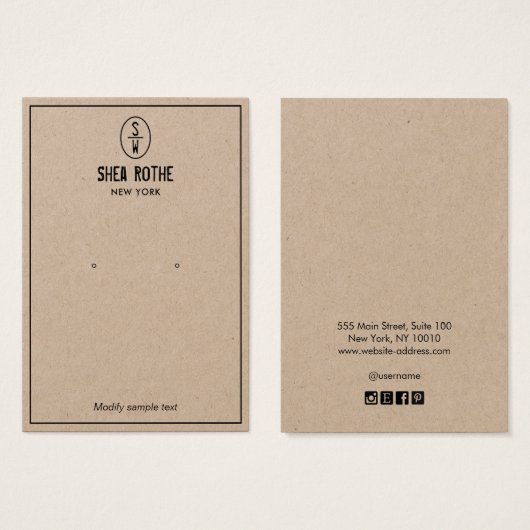 ヴィンテージスタンプモノグラムクラフトイヤリングディスプレイカード (正面&裏面)