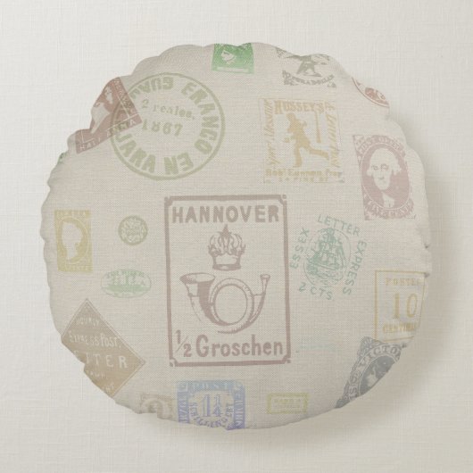 ヴィンテージスタンプ枕 ラウンドクッション (正面)