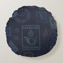 ヴィンテージスタンプ枕 – 濃 ラウンドクッション