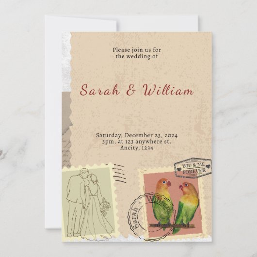 ヴィンテージスタンプ結婚式招待状 招待状 (裏面)