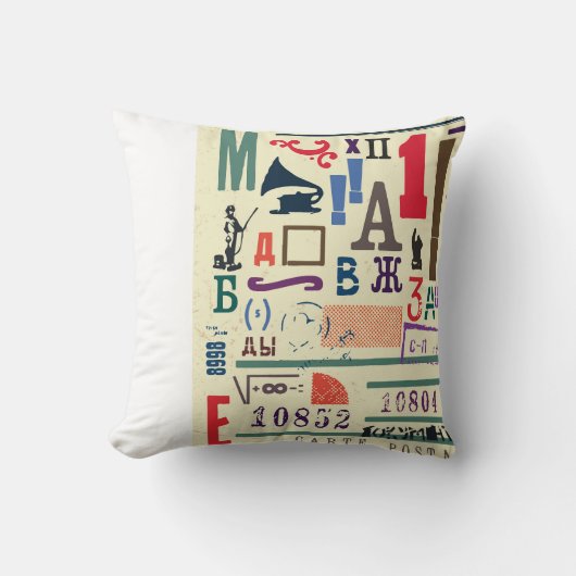 ヴィンテージスタンプ:ドキュメントデコル クッション (正面)