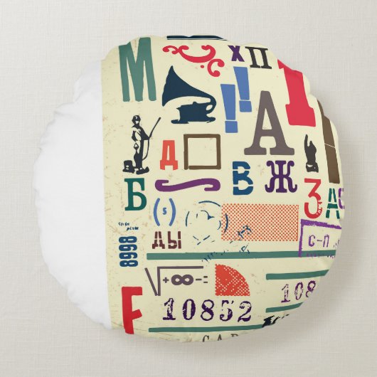 ヴィンテージスタンプ：ドキュメントデコル ラウンドクッション (正面)