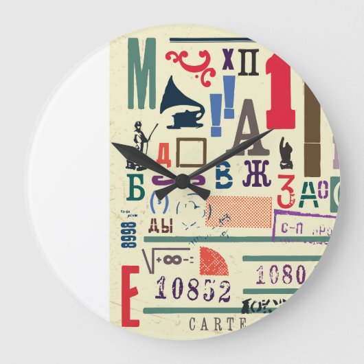 ヴィンテージスタンプ：ドキュメントデコル ラージ壁時計 (正面)