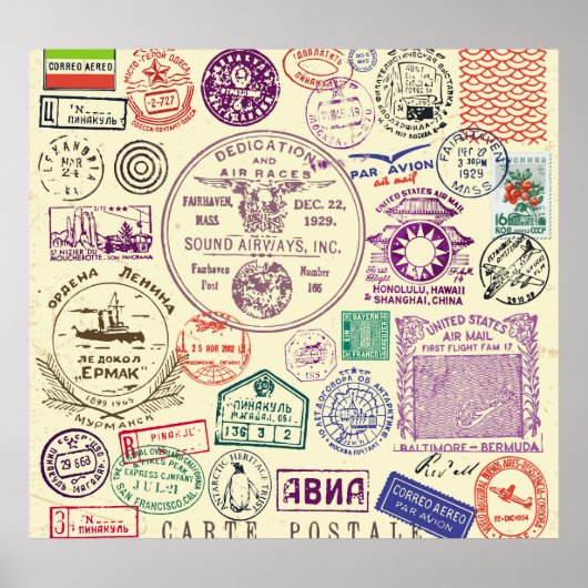 ヴィンテージスタンプ、装飾文書セット。 ポスター (正面)