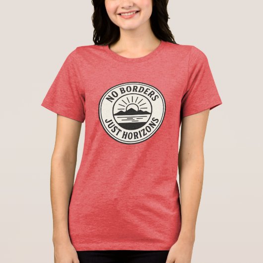ヴィンテージスタンプ - “No Borders, Just Horizons”. トライブレンドTシャツ (正面)