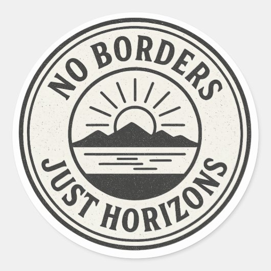 ヴィンテージスタンプ - “No Borders, Just Horizons”. ラウンドシール (正面)