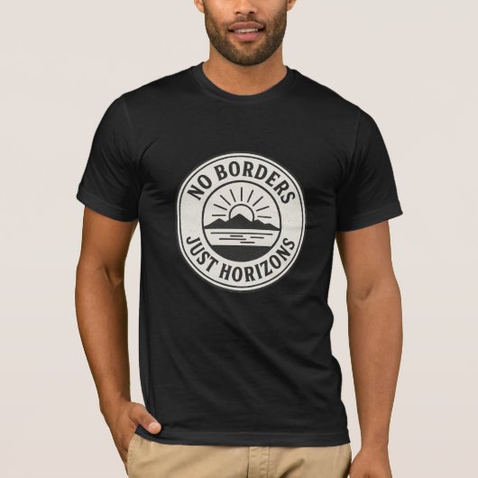 ヴィンテージスタンプ - “No Borders, Just Horizons” Tシャツ (正面)