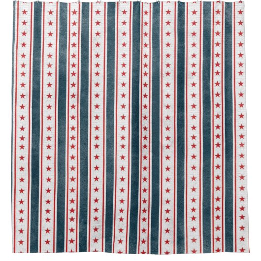 ヴィンテージスターとストライプ愛国心 シャワーカーテン (正面)