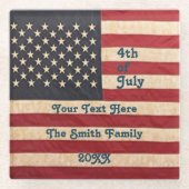 ヴィンテージスターとストライプ風化米国国旗 ガラスコースター (正面)