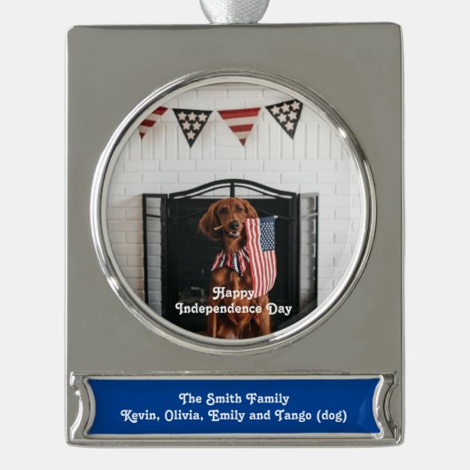 ヴィンテージスターとストライプ風化米国国旗 シルバープレートバナーオーナメント (正面)