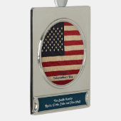 ヴィンテージスターとストライプ風化米国国旗 シルバープレートバナーオーナメント (右)