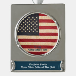 ヴィンテージスターとストライプ風化米国国旗 シルバープレートバナーオーナメント