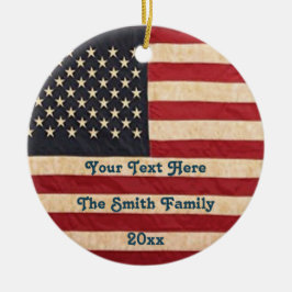 ヴィンテージスターとストライプ風化米国国旗 セラミックオーナメント