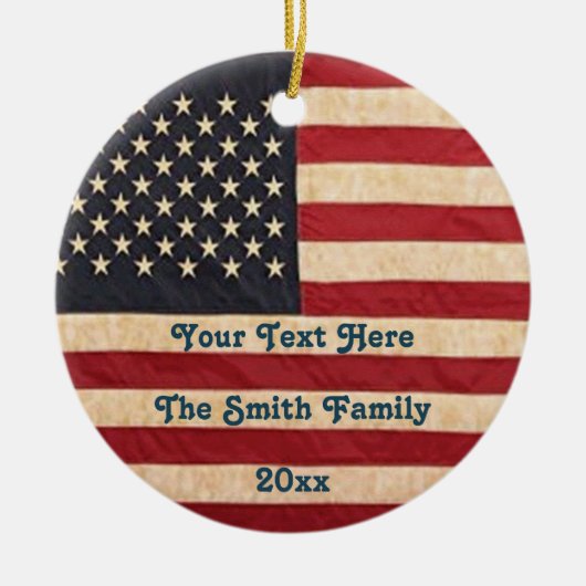 ヴィンテージスターとストライプ風化米国国旗 セラミックオーナメント (正面)