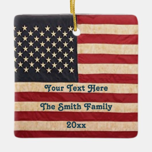 ヴィンテージスターとストライプ風化米国国旗 セラミックオーナメント (正面)