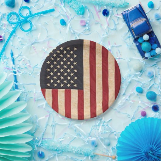 ヴィンテージスターとストライプ風化米国国旗 ペーパープレート (パーティー)