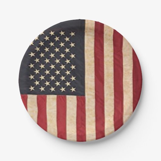 ヴィンテージスターとストライプ風化米国国旗 ペーパープレート (正面)