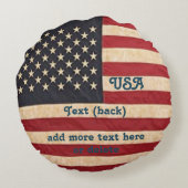 ヴィンテージスターとストライプ風化米国国旗 ラウンドクッション (裏面)