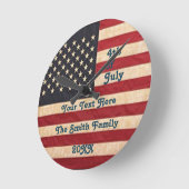 ヴィンテージスターとストライプ風化米国国旗 ラウンド壁時計 (傾斜)