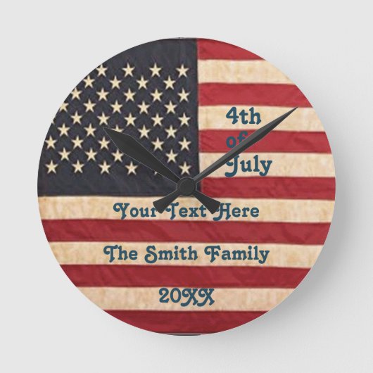 ヴィンテージスターとストライプ風化米国国旗 ラウンド壁時計 (正面)