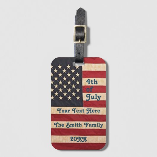 ヴィンテージスターとストライプ風化米国国旗 ラゲッジタグ (正面縦)