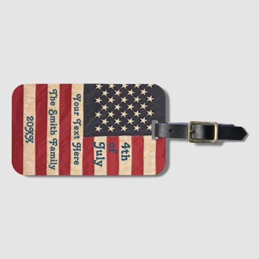 ヴィンテージスターとストライプ風化米国国旗 ラゲッジタグ (正面横)