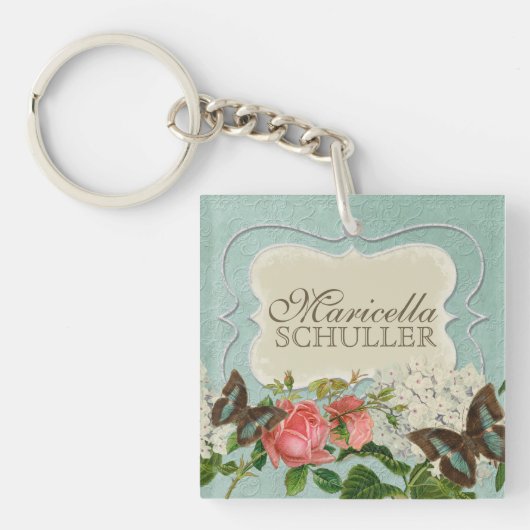 ヴィンテージスターガザーリリーバラバタフラインアジサイ キーホルダー (正面)