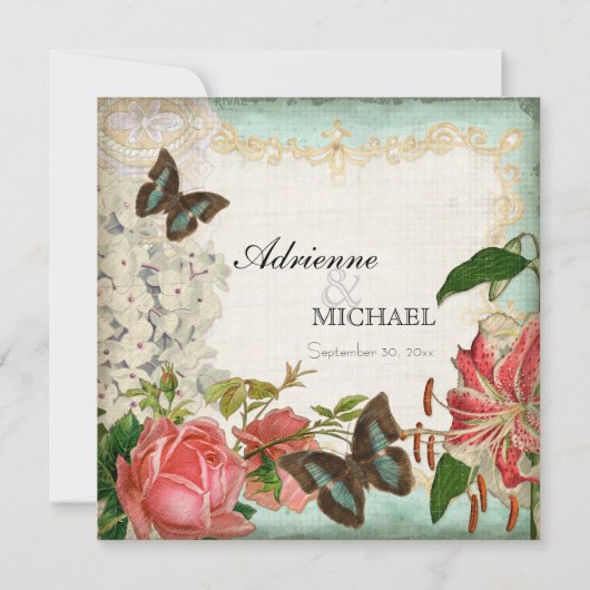 ヴィンテージスターガザーリリーバラバタフラインアジサイ 招待状 (裏面)