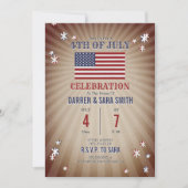 ヴィンテージスターズアメリカ国旗7月4日パーティー 招待状 (正面)