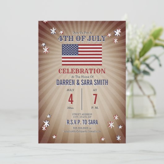 ヴィンテージスターズアメリカ国旗7月4日パーティー 招待状 (スタンド正面)