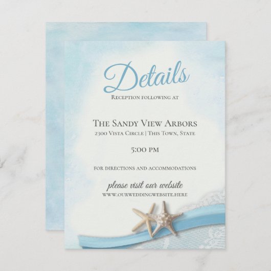 ヴィンテージスターフィッシュとレースの詳細と情報ブルー 招待状 (正面/裏面)