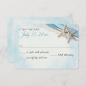 ヴィンテージスターフィッシュレースとスカイブルーリボンRSVP 出欠カード (正面/裏面)