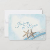 ヴィンテージスターフィッシュレースとスカイブルーリボンRSVP 出欠カード (裏面)