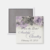 ヴィンテージスターリングシルバーパープルバラ結婚マグネット マグネット (正面/裏面)