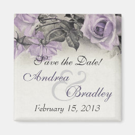 ヴィンテージスターリングシルバーパープルバラ結婚マグネット マグネット