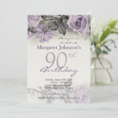 ヴィンテージスターリングシルバーパープルバラ90誕生日 招待状 (スタンド正面)