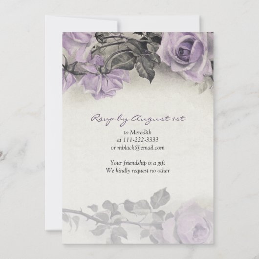 ヴィンテージスターリングシルバーパープルバラ90誕生日 招待状 (裏面)