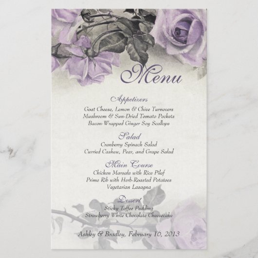 ヴィンテージスターリングシルバー結婚バラのメニューカード (正面)