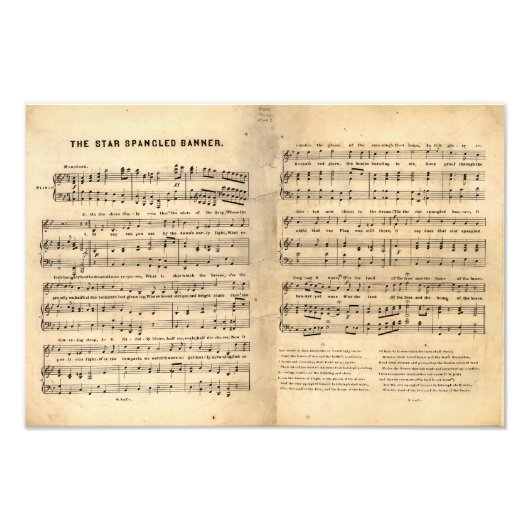 ヴィンテージスターSpangledバナーソングシート歌詞 フォトプリント (正面)