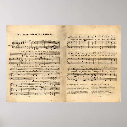 ヴィンテージスターSpangledバナーソングシート歌詞 ポスター (正面)