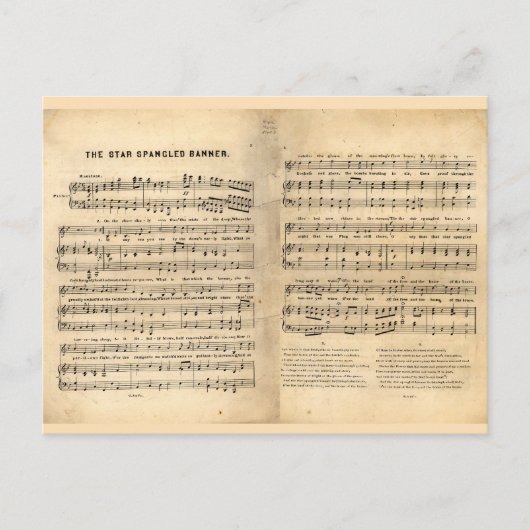 ヴィンテージスターSpangledバナーソングシート歌詞 ポストカード (正面)