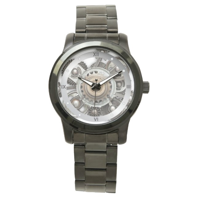 ヴィンテージスチームギアブラックウォッチ 腕時計 (正面)