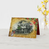 ヴィンテージスチームトレインクリスマスザ霜の降りた雪だるま カード (黄色い花)