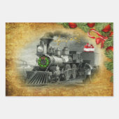 ヴィンテージスチームトレインクリスマス ラッピングペーパーシート (正面3)