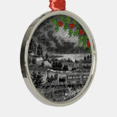 ヴィンテージスチームトレインスケッチホリー メタルオーナメント (右)