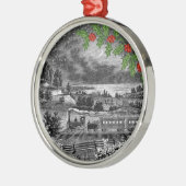 ヴィンテージスチームトレインスケッチホリー メタルオーナメント (左)