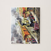 ヴィンテージスチームトレイントラベルイラストレーションアート ジグソーパズル (縦)